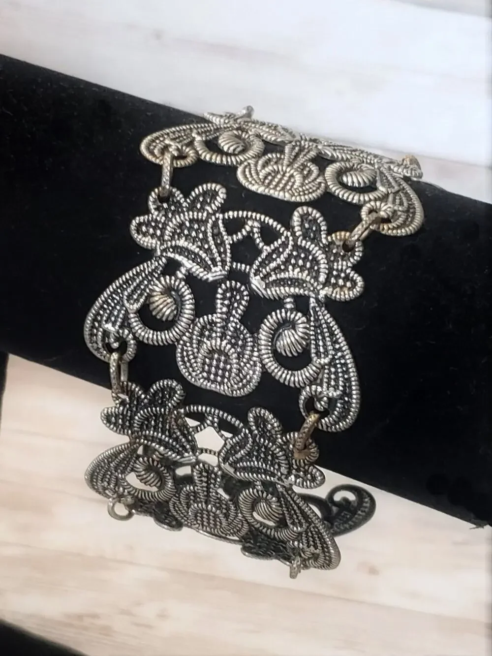 Chunky & Ornate Bracelet - Dark Silver Tone - Some Rust